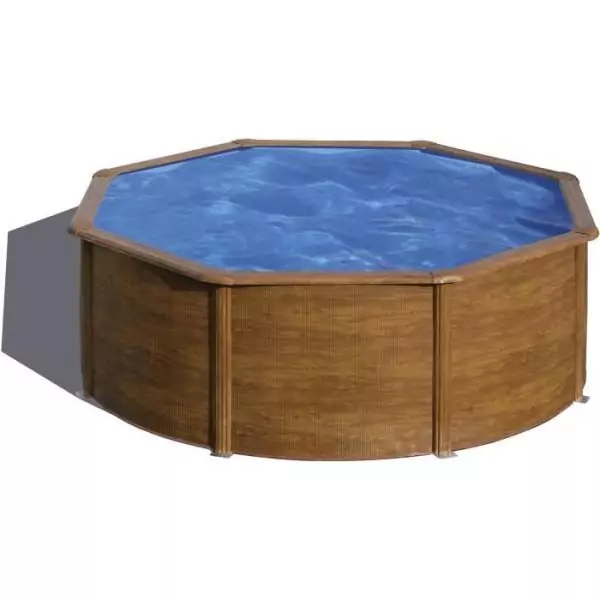 GRE - Kit Piscine hors sol acier ronde imitation bois - Ø370 x H122 cm (Livrée avec filtre a cartouche + échelle)
