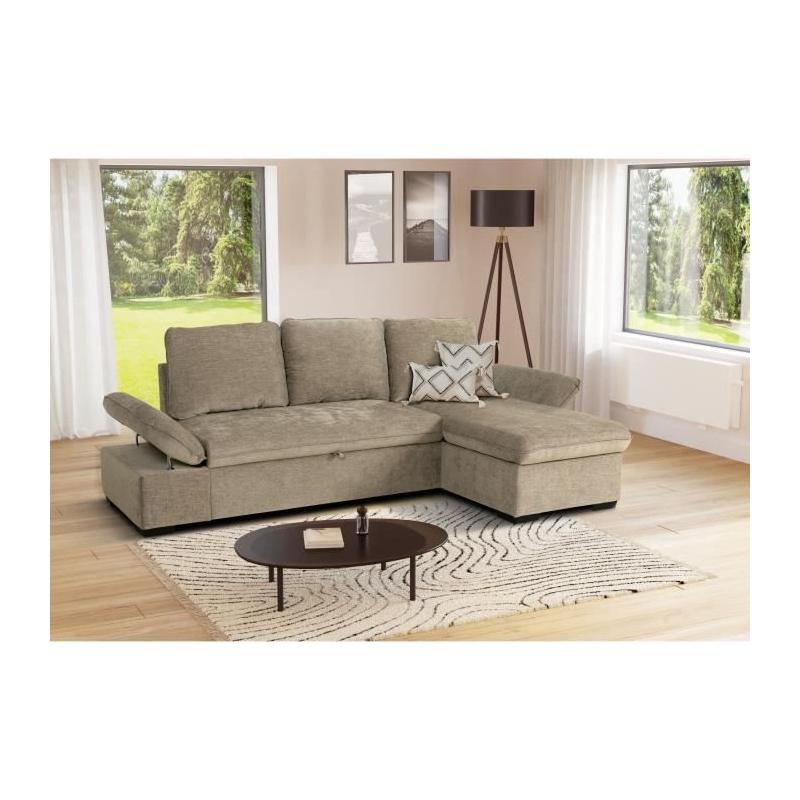 Canapé d'angle convertible réversible - 4 places - Beige - Coffre - 297x148x85 cm