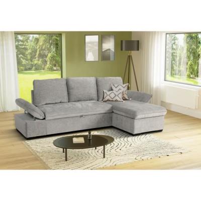 Canapé d'angle réversible 4 places CANDY Gris clair - Coffre - CASAPY