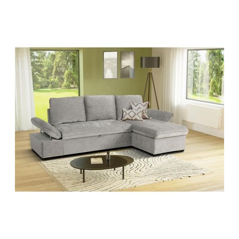 Canapé d'angle réversible 4 places CANDY Gris clair - Coffre - CASAPY