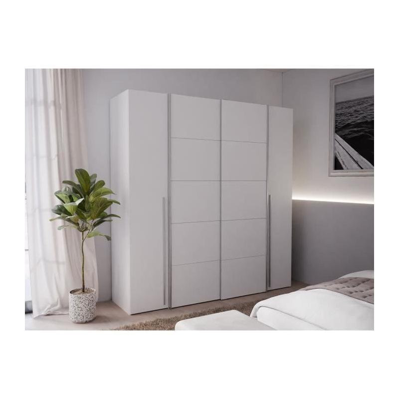 Armoire NARAGO Blanche - 2 portes coulissantes + 2 battantes - Eco-friendly