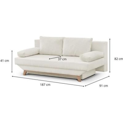 Banquette convertible 3 places TEIJO - Tissu bouclette beige - Coffre de rangement