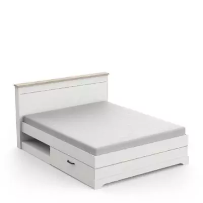 Lit adulte COTTAGE 160x200 cm blanc/chene Kronberg - 2 Tiroirs