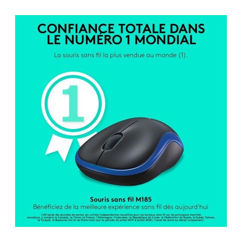 Souris sans fil Logitech M185 Bleu - Compacte et Pratique