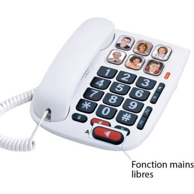 Téléphone filaire senior Alcatel TMax 10 - Mémoires photos - Mains-libres - Blanc