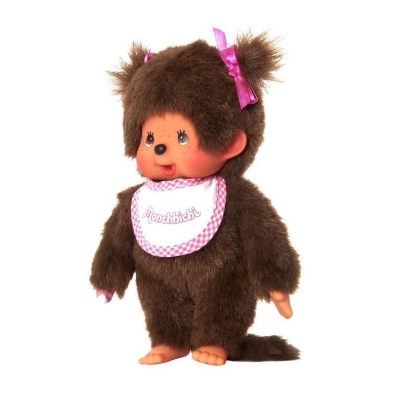 Peluche Monchhichi Fille Bavoir Rose et Blanc 20 cm - 25555