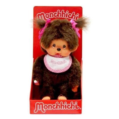 Peluche Monchhichi Fille Bavoir Rose et Blanc 20 cm - 25555