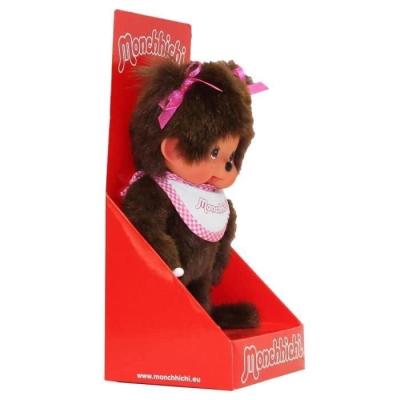 Peluche Monchhichi Fille Bavoir Rose et Blanc 20 cm - 25555