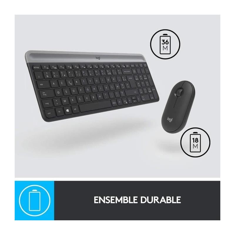 Ensemble Clavier Souris Logitech MK470 Slim Noir - Sans fil et Silencieux