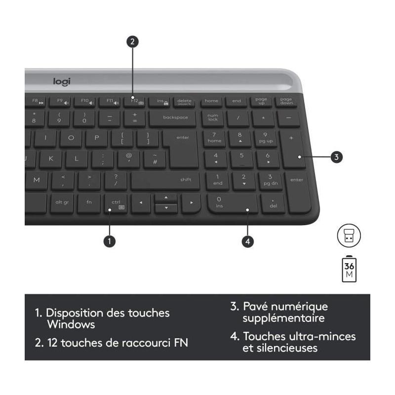 Ensemble Clavier Souris Logitech MK470 Slim Noir - Sans fil et Silencieux