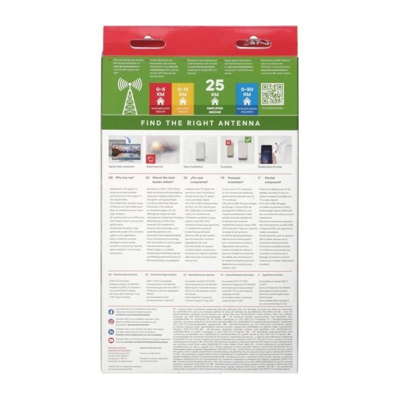 Antenne TV Extérieure Amplifiée Full HD ONE FOR ALL - Filtre 5G