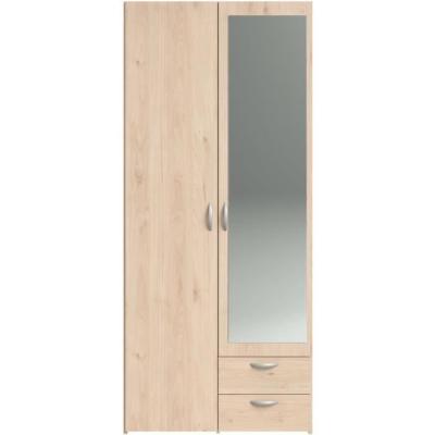 Armoire de chambre VARIA Parisot - chêne - 2 portes miroir - 2 tiroirs