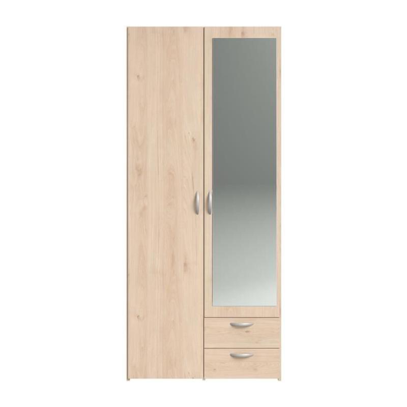 Armoire de chambre VARIA Parisot - chêne - 2 portes miroir - 2 tiroirs