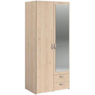Armoire de chambre VARIA Parisot - chêne - 2 portes miroir - 2 tiroirs