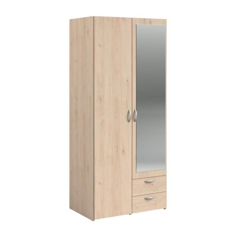 Armoire de chambre VARIA Parisot - chêne - 2 portes miroir - 2 tiroirs