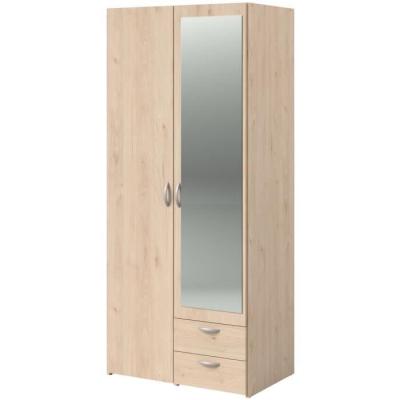 Armoire de chambre VARIA Parisot - chêne - 2 portes miroir - 2 tiroirs