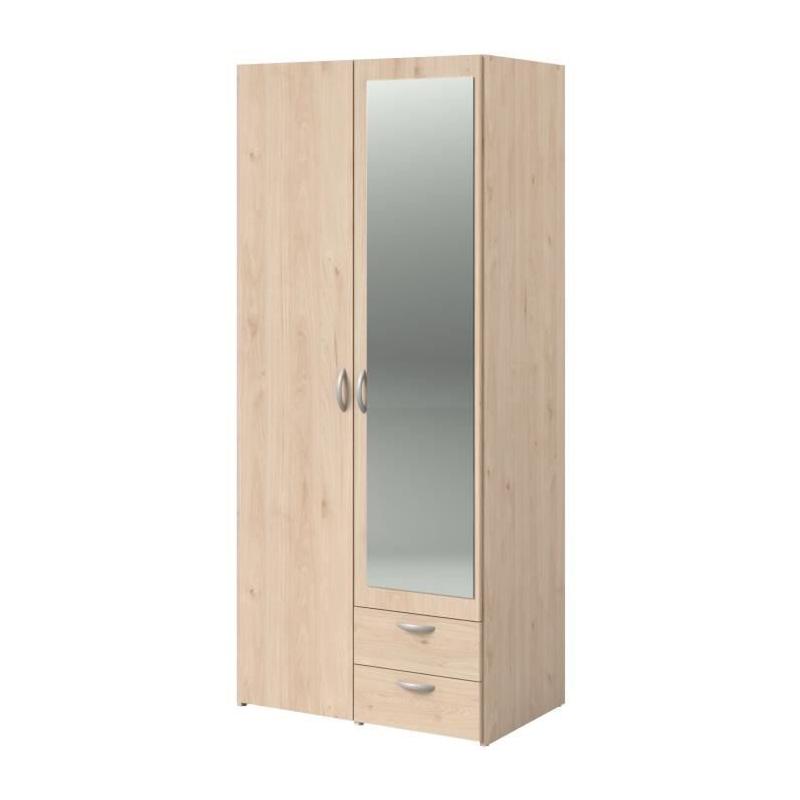 Armoire de chambre VARIA Parisot - chêne - 2 portes miroir - 2 tiroirs