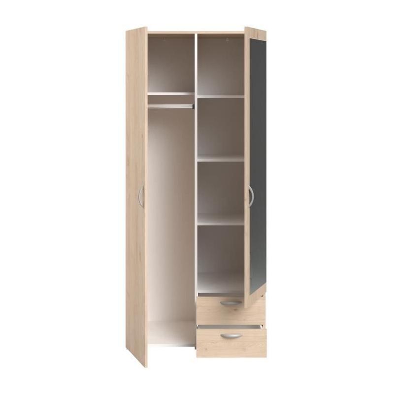 Armoire de chambre VARIA Parisot - chêne - 2 portes miroir - 2 tiroirs