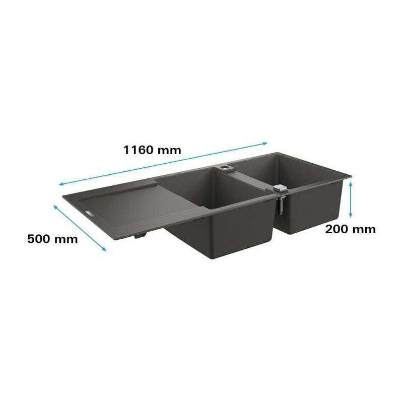 Évier composite GROHE avec égouttoir K500 1160 x 500 mm Gris granite
