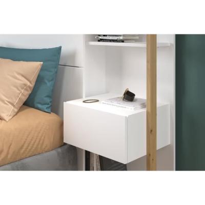 Tête de lit avec étagères + chevets intégrés - Blanc et chêne - L 255 x P 36 x H 103 cm