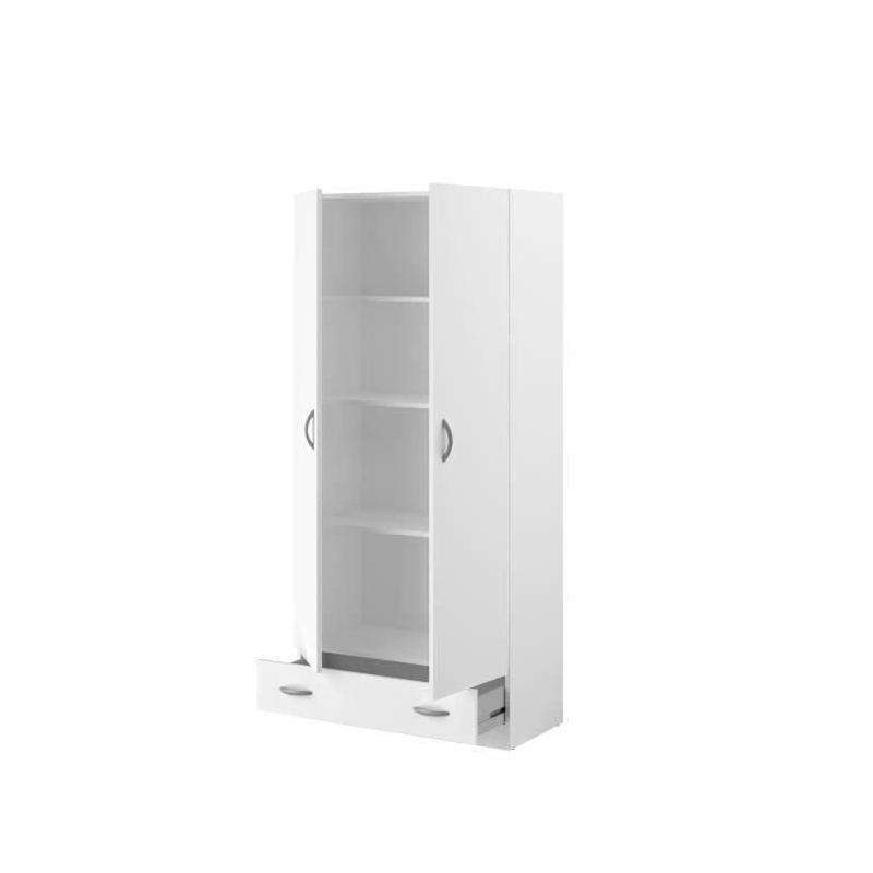 Armoire 2 portes battantes + 1 tiroir blanc - Made in France