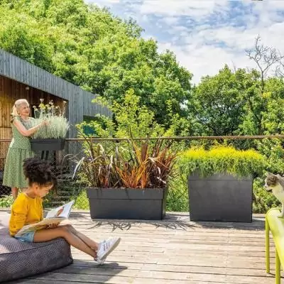 Bac à fleurs Muret haut LIKE R - Anthracite - Hauteur 78 cm Bac à fleurs Muret haut LIKE R - Anthracite - Hauteur 78 cm