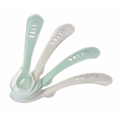 Lot de 4 cuillères BEABA 2ème âge - Silicone - Velvet grey / Sage green