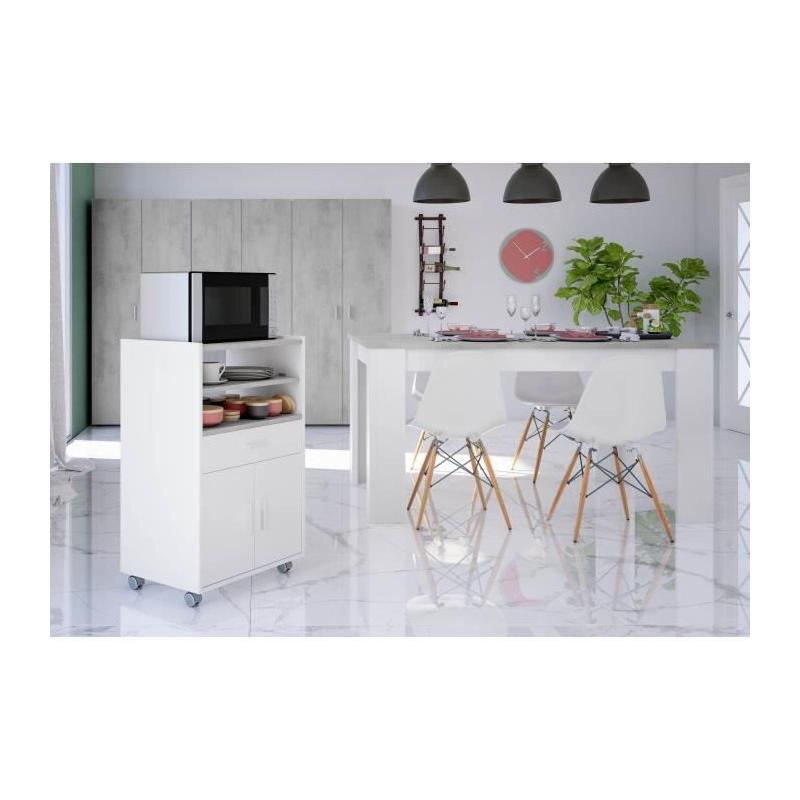 Desserte de Cuisine TIDY - Blanc artik béton - Pratique et Moderne