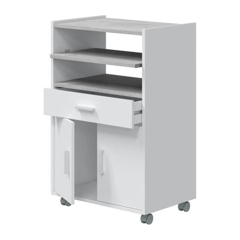 Desserte de Cuisine TIDY - Blanc artik béton - Pratique et Moderne