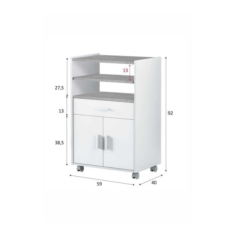 Desserte de Cuisine TIDY - Blanc artik béton - Pratique et Moderne