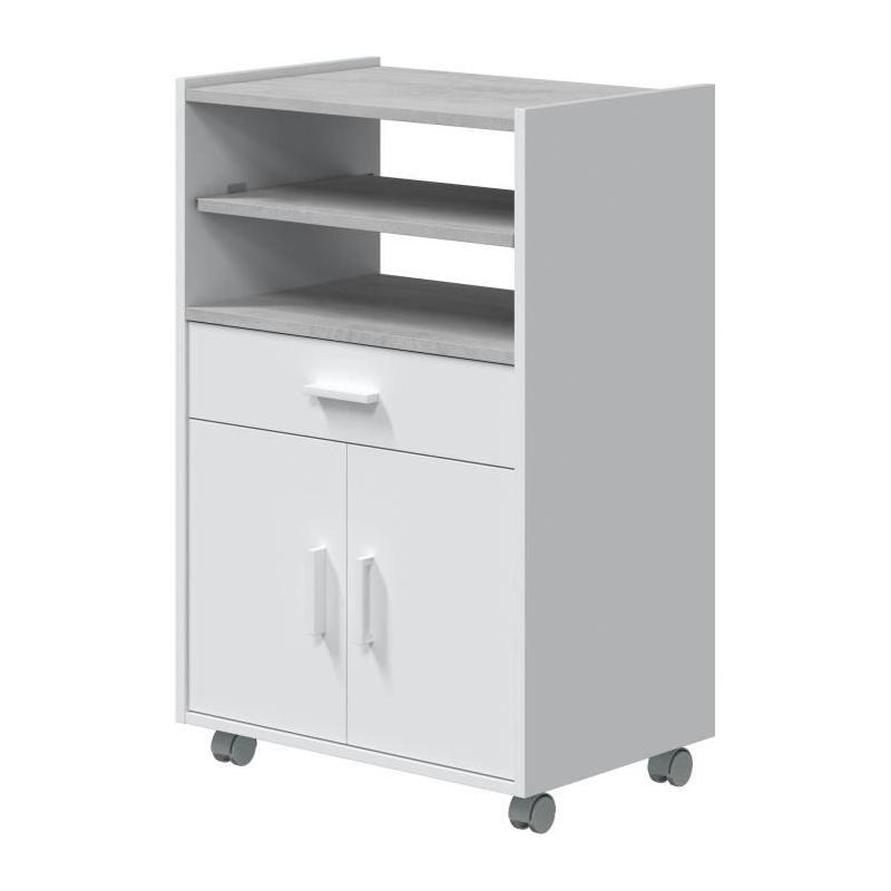 Desserte de Cuisine TIDY - Blanc artik béton - Pratique et Moderne