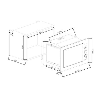 Micro-ondes grill encastrable 25L Continental Edison - Argent