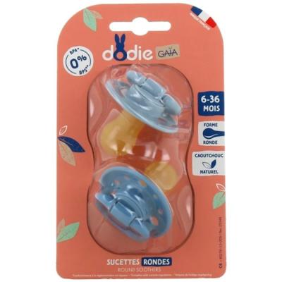 Sucettes-Dodie Gaia: Lot de 2 sucettes rondes 6-36M (Bleu)