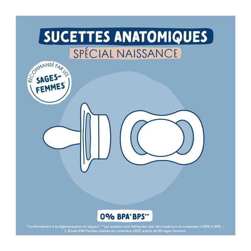 Sucettes anatomiques Dodie pour bébés de 0/2 mois - Lot de 2 - Design pieuvre