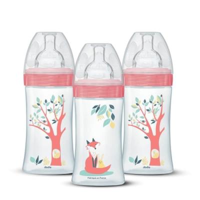 Ensemble pratique de 3 biberons Dodie EB20 270ml - Tétine plate - Rose