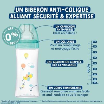 Ensemble pratique de 3 biberons Dodie EB20 270ml - Tétine plate - Rose