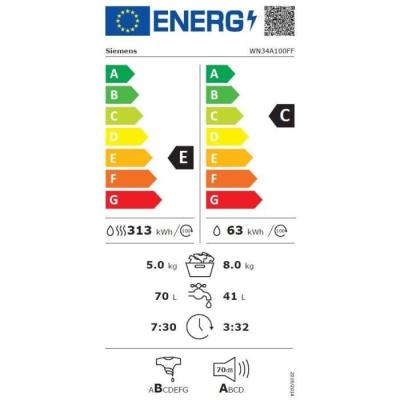 Siemens iQ300 WN34A100FF machine à laver avec sèche linge Pose libre Charge avant Blanc E