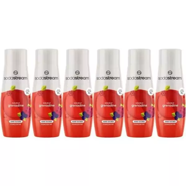 Concentrés SODASTREAM - Lot de 6 concentrés Grenadine sans sucres - Jusqu'a 54L de boissons - 440 ml