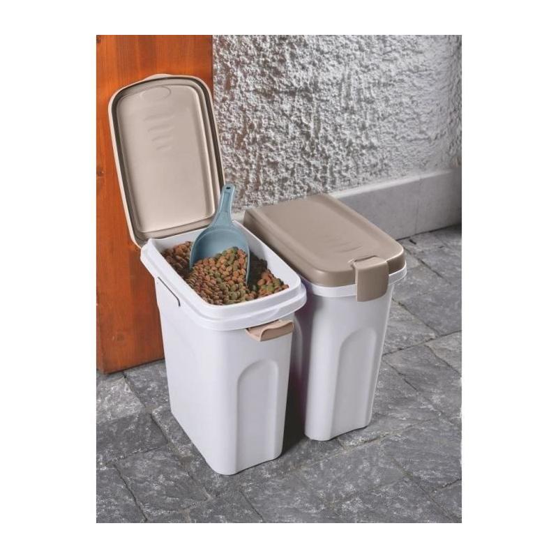 Boîte de rangement pour croquettes pour animaux - Brun/blanc - 15L