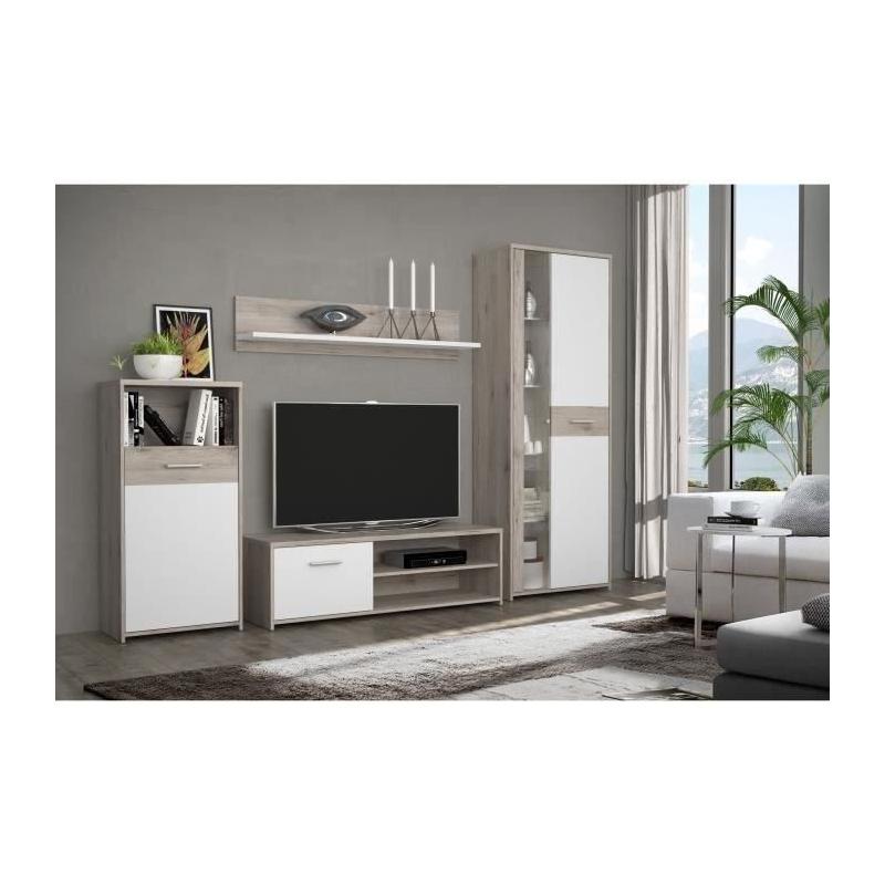 Ensemble mobilier contemporain blanc et chêne pour salle à manger