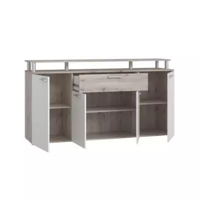 Ensemble mobilier contemporain blanc et chêne pour salle à manger Ensemble mobilier contemporain blanc et chêne pour salle à manger