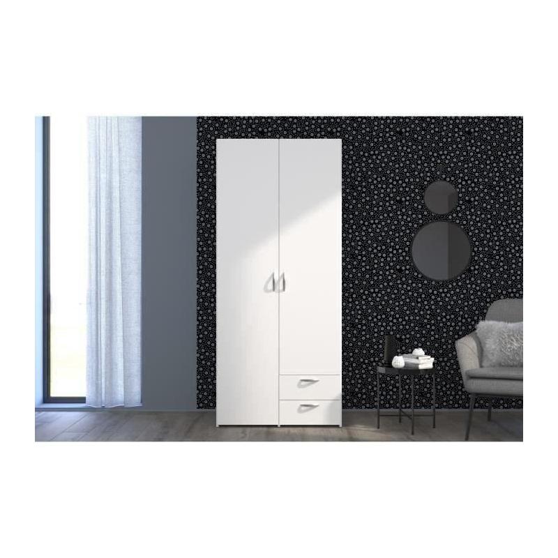 Armoire VARIA Parisot - Blanc - 2 portes battantes + 2 tiroirs