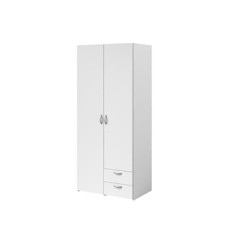 Armoire VARIA Parisot - Blanc - 2 portes battantes + 2 tiroirs