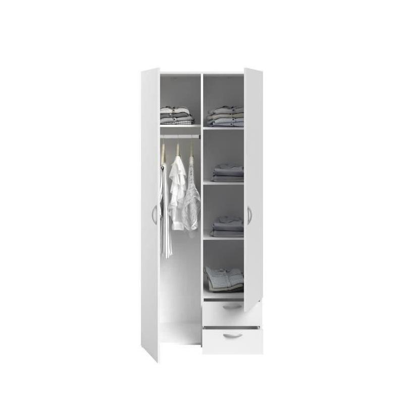 Armoire VARIA Parisot - Blanc - 2 portes battantes + 2 tiroirs