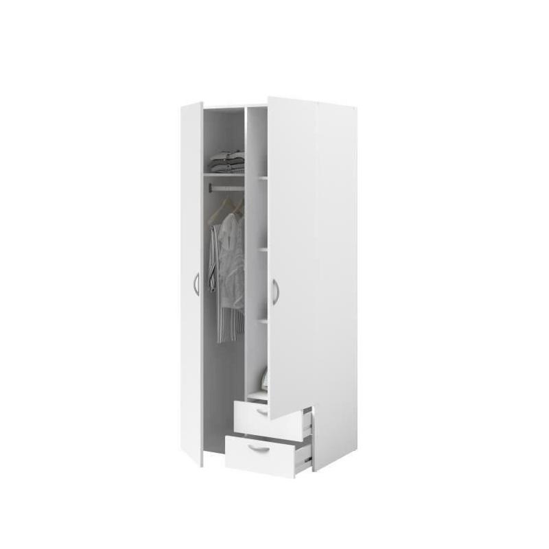 Armoire VARIA Parisot - Blanc - 2 portes battantes + 2 tiroirs