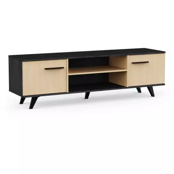 Banc TV - KENT - Chene de fil / Sidewalk - 2 portes ouvrantes - 2 niches - 151,4 x 39,3 x 46,2 cm - DEMEYERE