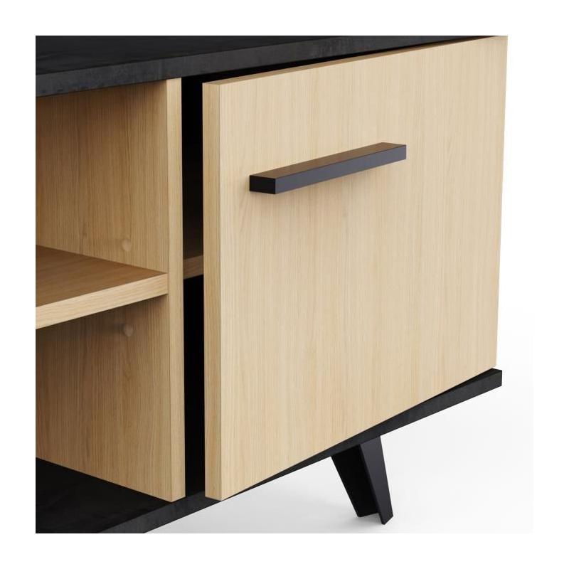 Meuble TV Banc KENT - Chene de fil / Sidewalk - 2 portes ouvrantes