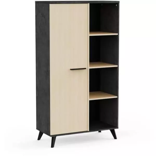 Buffet haut H 153,9 cm - KENT - Chene de fil / Sidewalk - 1 porte - 4 niches - DEMEYERE