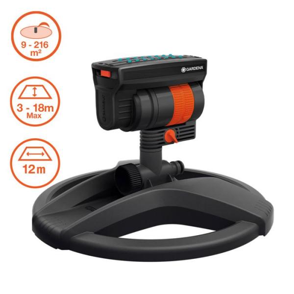 GARDENA Arroseur oscillant AquaZoom Compact – Surface 216m² – Portée 18m max – Résistant UV et gel – Garantie 5 ans (