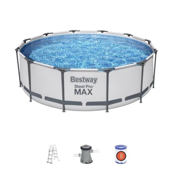 Kit Piscine hors sol tubulaire BESTWAY Steel Pro Max™- 366 x 100 cm - Ronde (Livrée avec filtre a cartouche + échelle de sé